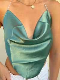 GRACIE BLUE SATIN TOP