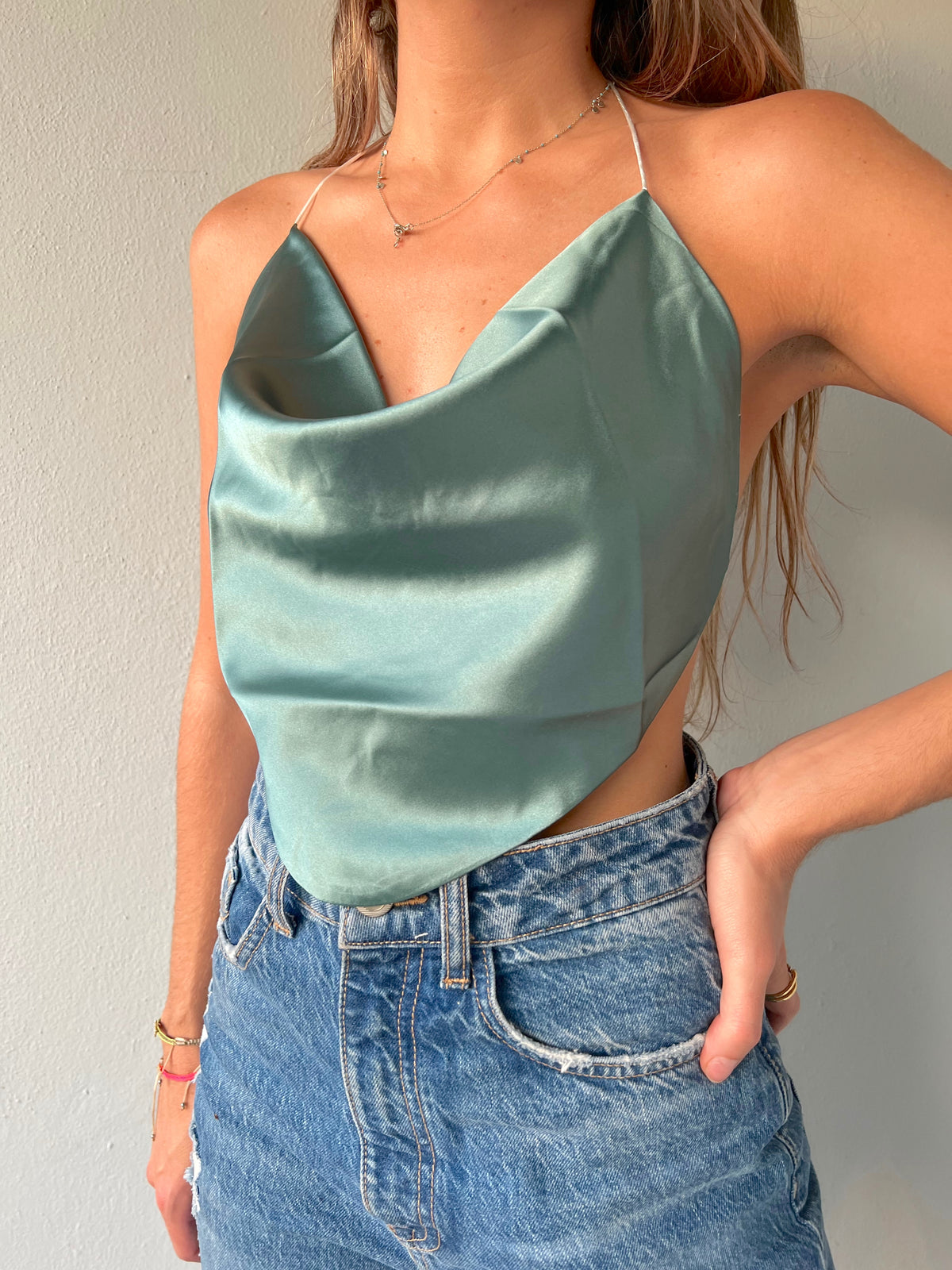 GRACIE BLUE SATIN TOP