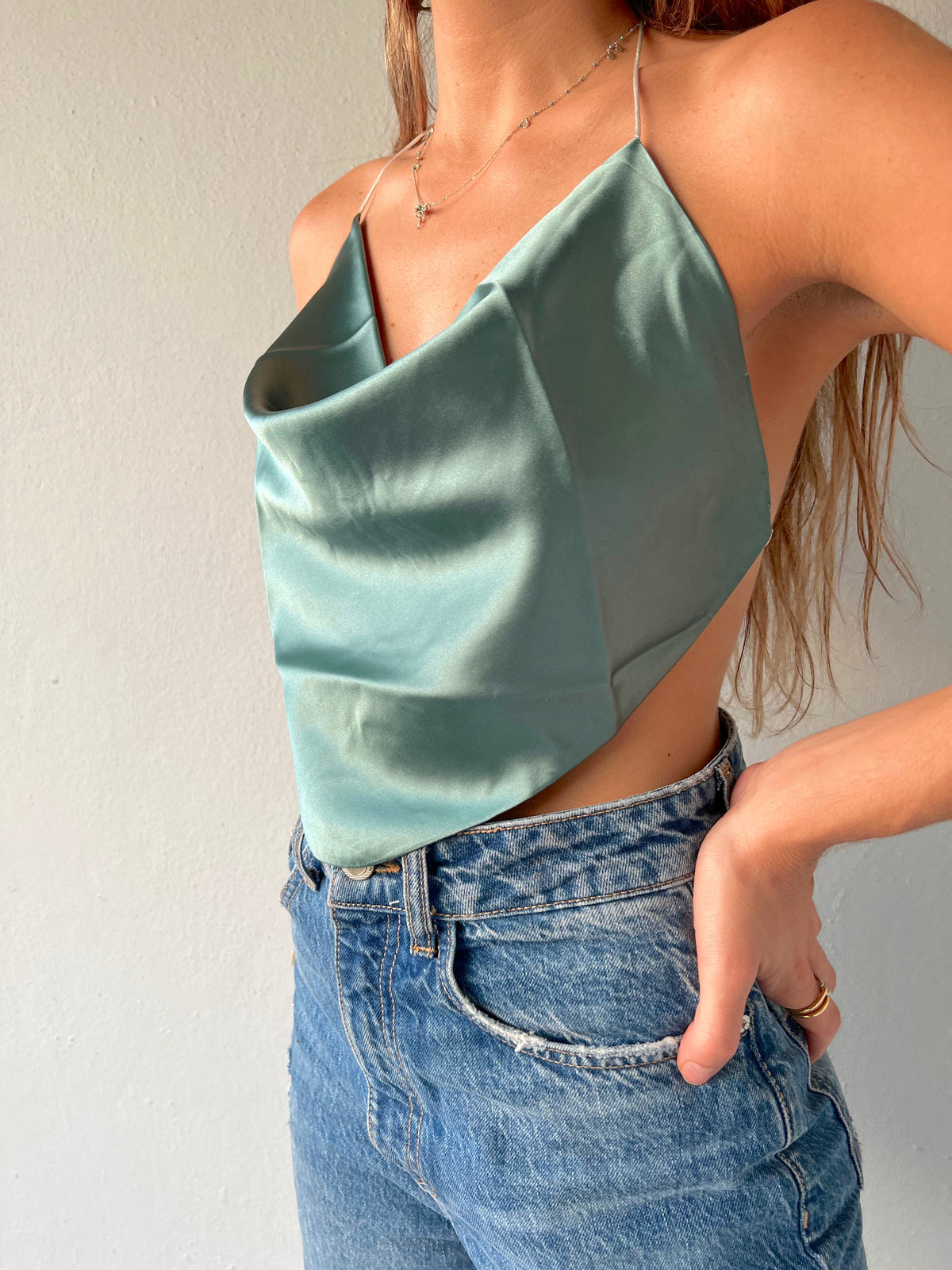 GRACIE BLUE SATIN TOP