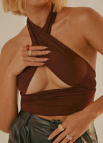 ESSIE MULTI HALTER TOP BROWN