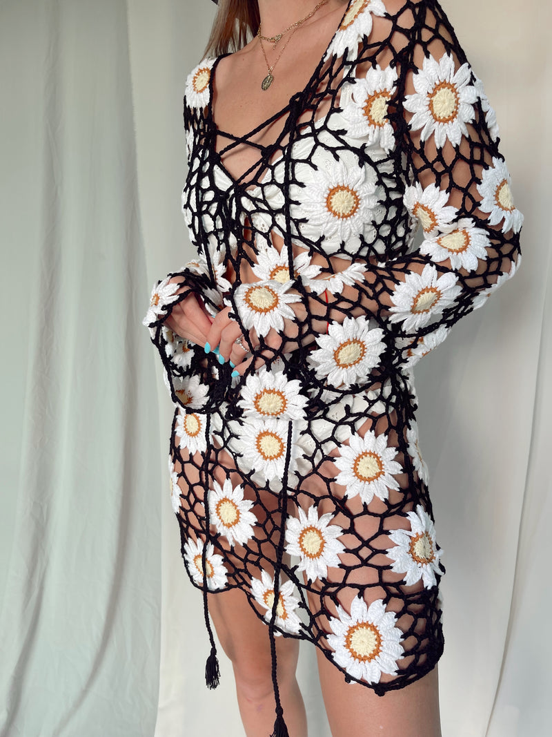 CLEO FLORAL CROCHET DRESS BLACK