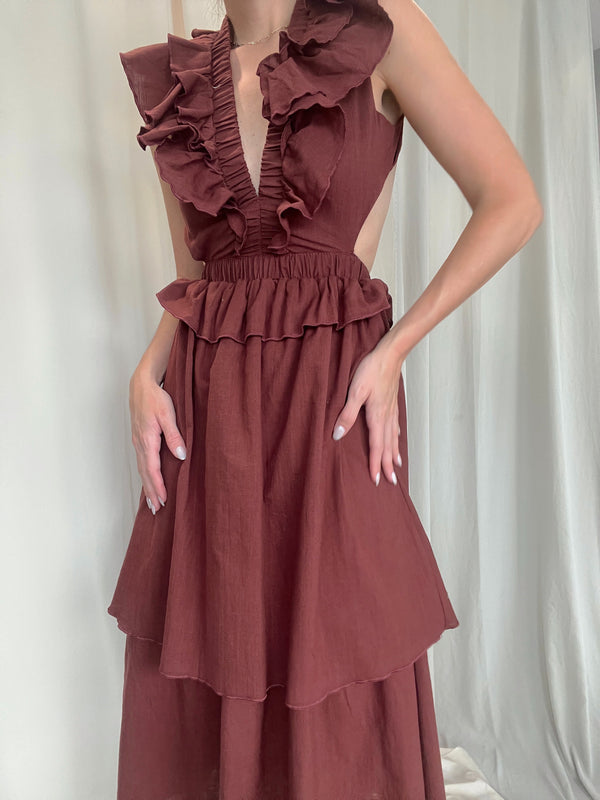 POPPY BROWN MIDI DRESS