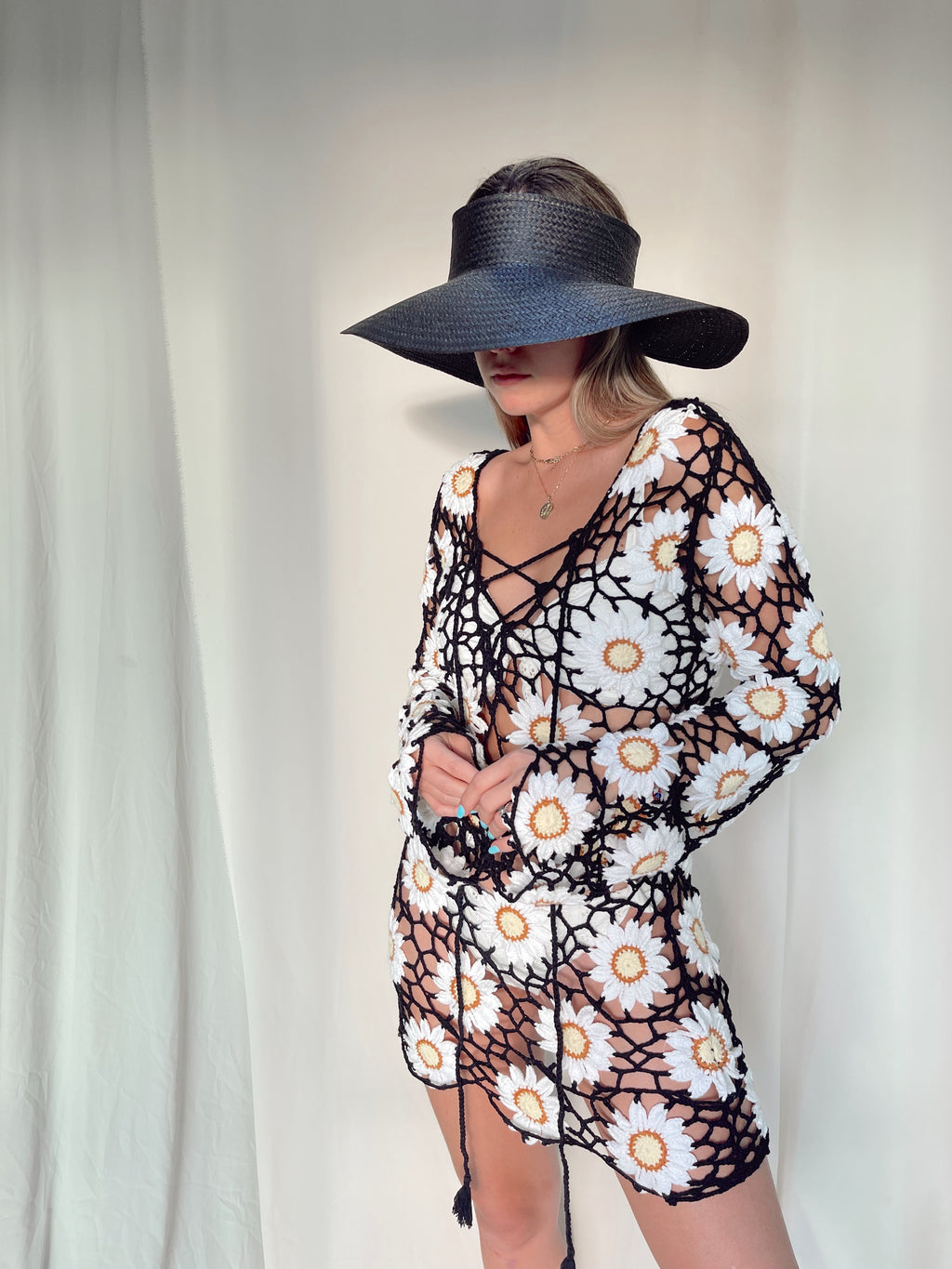 CLEO FLORAL CROCHET DRESS BLACK