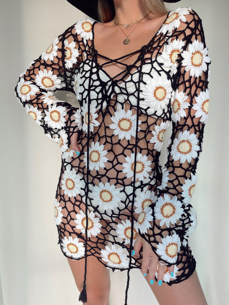CLEO FLORAL CROCHET DRESS BLACK