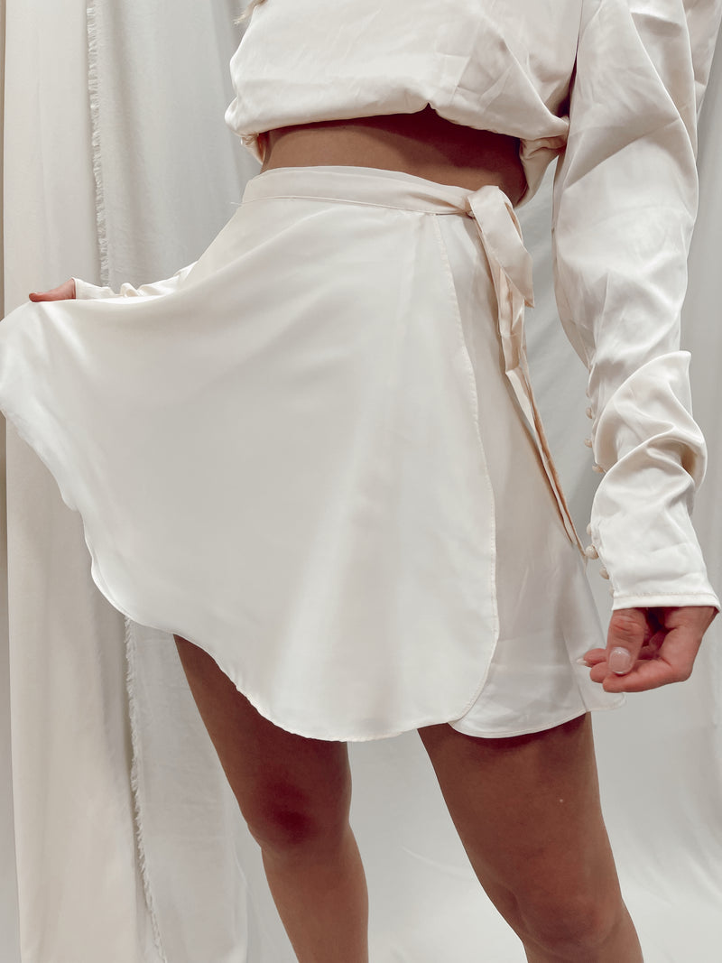 CHAMPAGNE WRAP MINI SKIRT