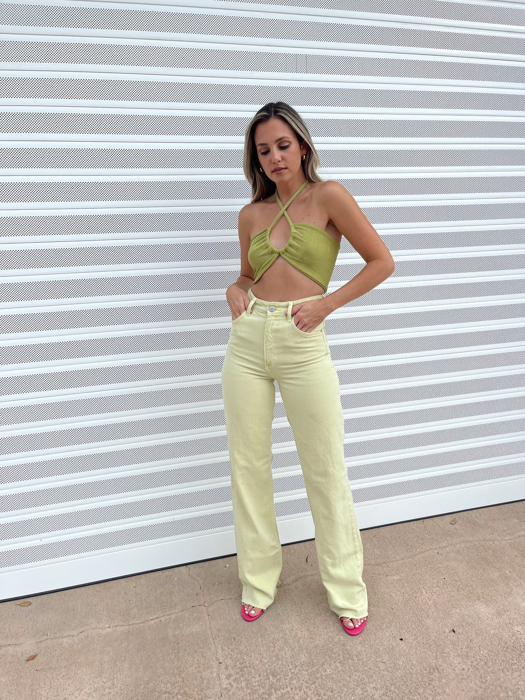 POOL SUITE CROP TOP LIME GREEN