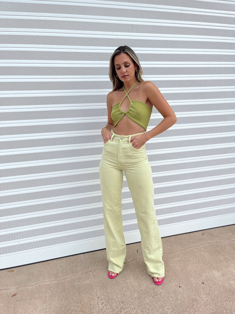 POOL SUITE CROP TOP LIME GREEN