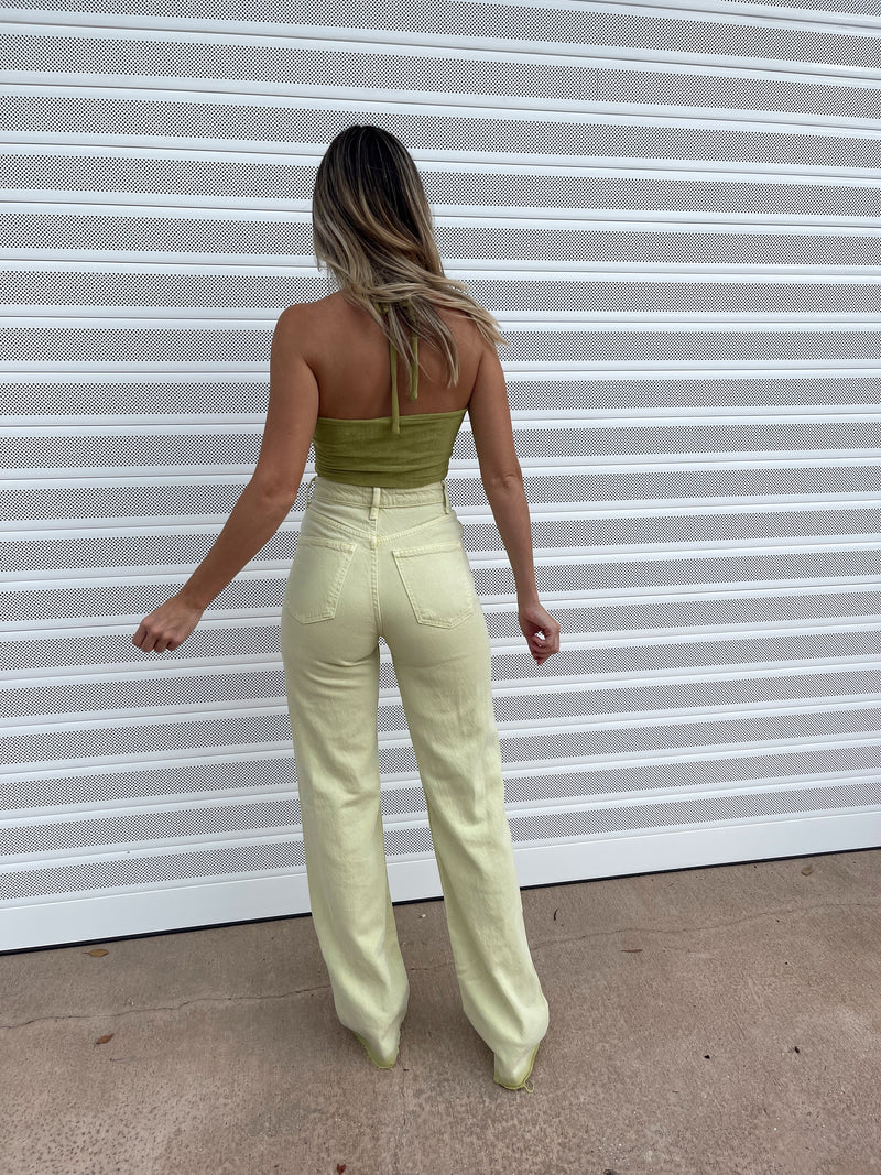 POOL SUITE CROP TOP LIME GREEN