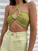 POOL SUITE CROP TOP LIME GREEN