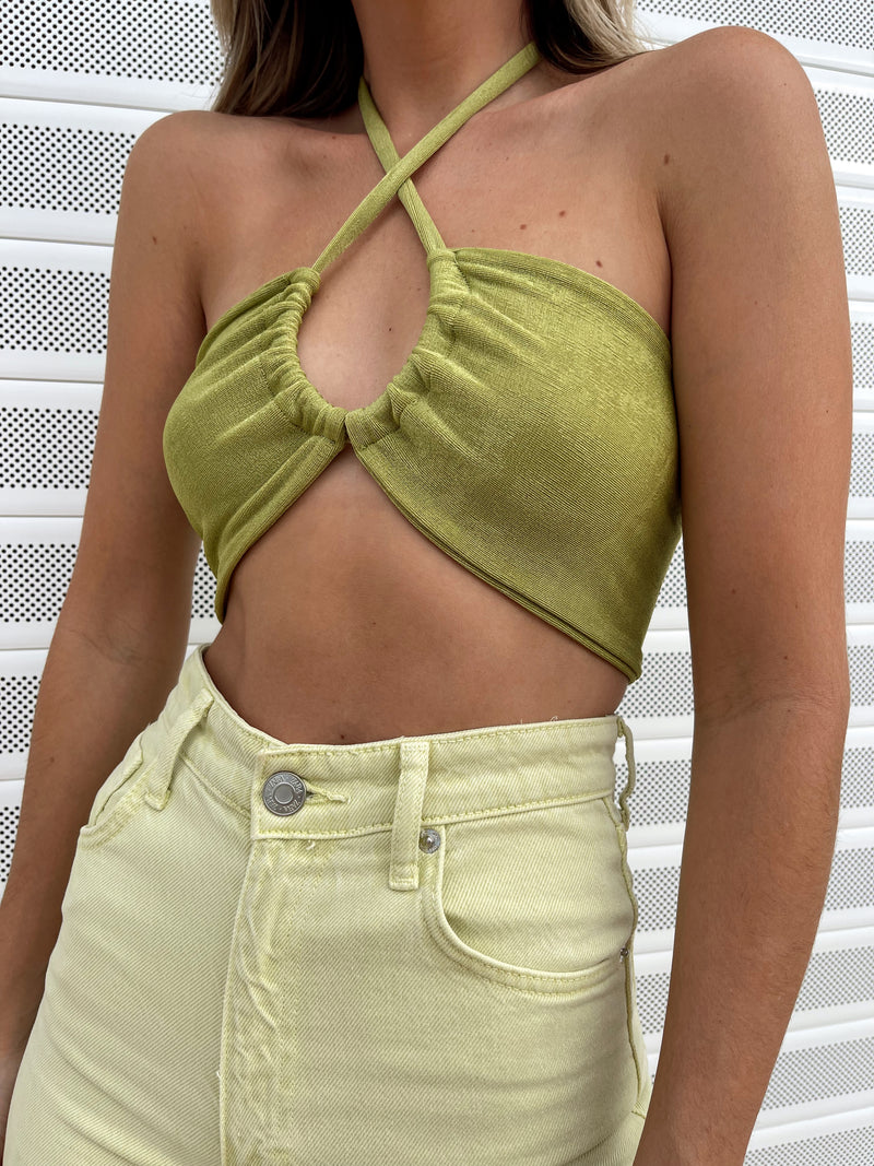 POOL SUITE CROP TOP LIME GREEN