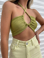 POOL SUITE CROP TOP LIME GREEN