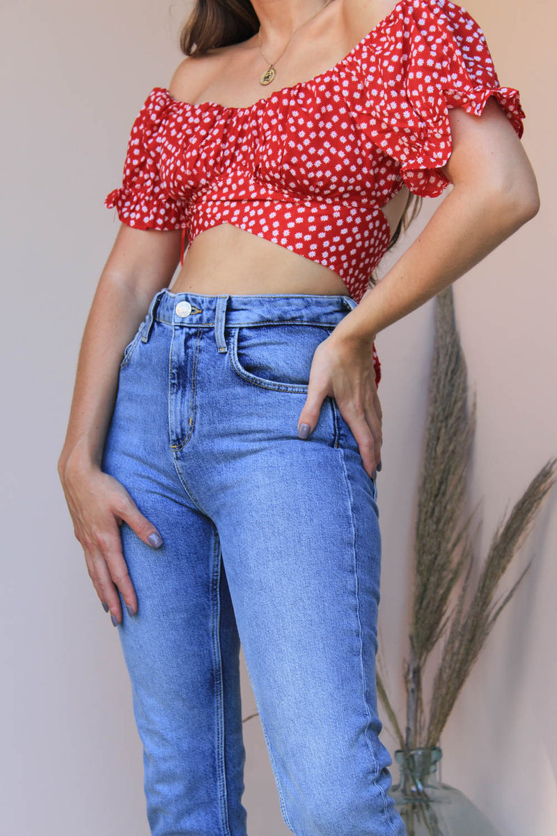 SLATE RED FLORAL CROP TOP