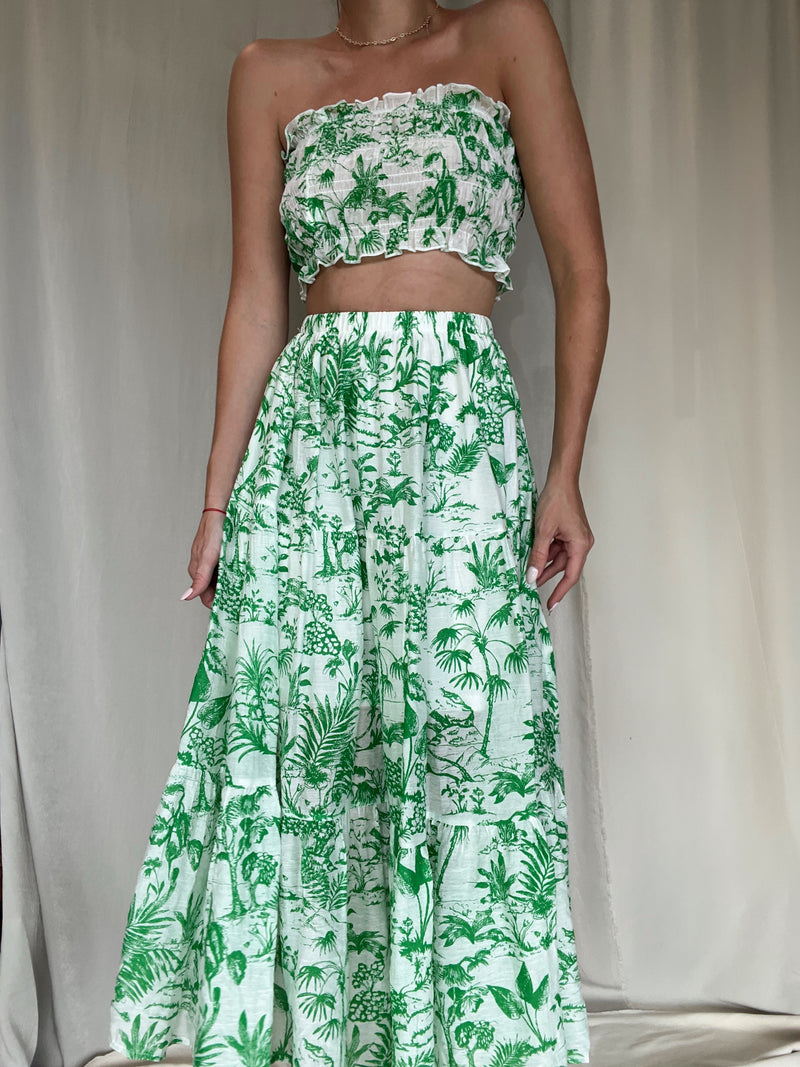 ANA GREEN PRINT SKIRT SET