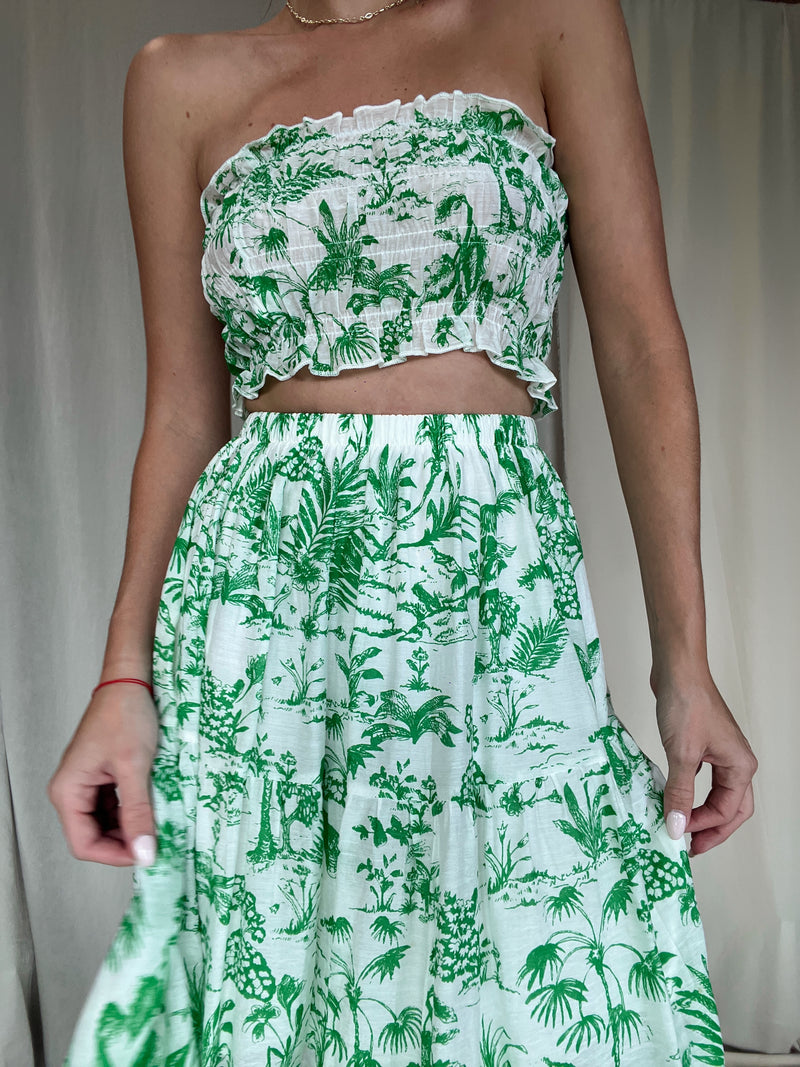 ANA GREEN PRINT SKIRT SET