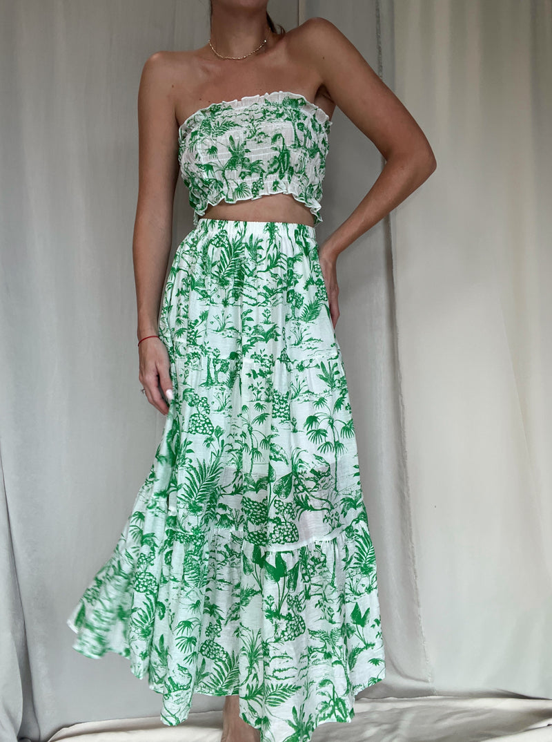 ANA GREEN PRINT SKIRT SET