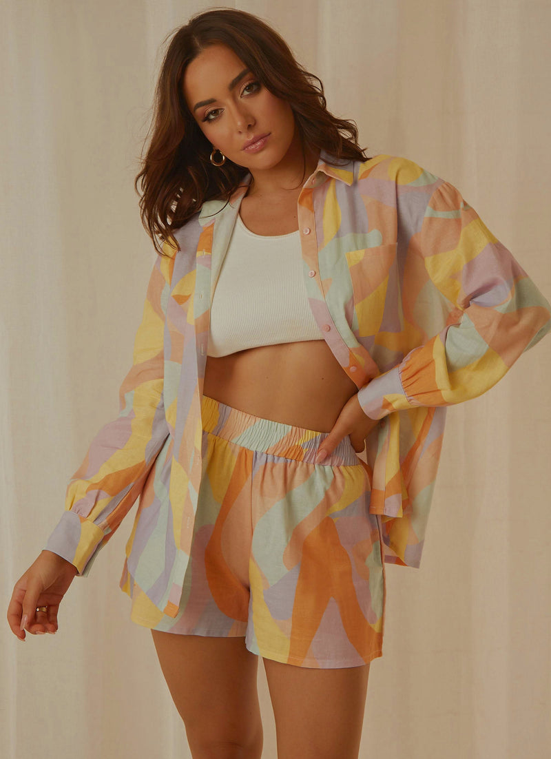 RAFFI LINEN SHORTS PASTEL WAVE
