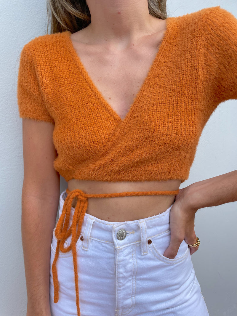 RISETTE FUZZY KNIT TOP ORANGE