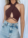 ON THE RUN CROP TOP CHOCOLATE